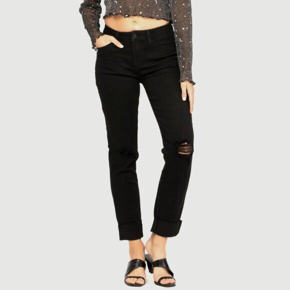Judy Blue Jeans Slim Fit Mid Rise Boho Black Stretch Raw Hem Sz 13 / 31 #JB88137 - Picture 1 of 14
